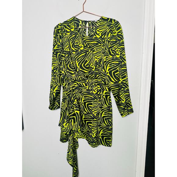 RONNY KOBO Women's Neon Green Zebra Animal Print Side Ruffle Dress Size 10 - Picture 4 of 16